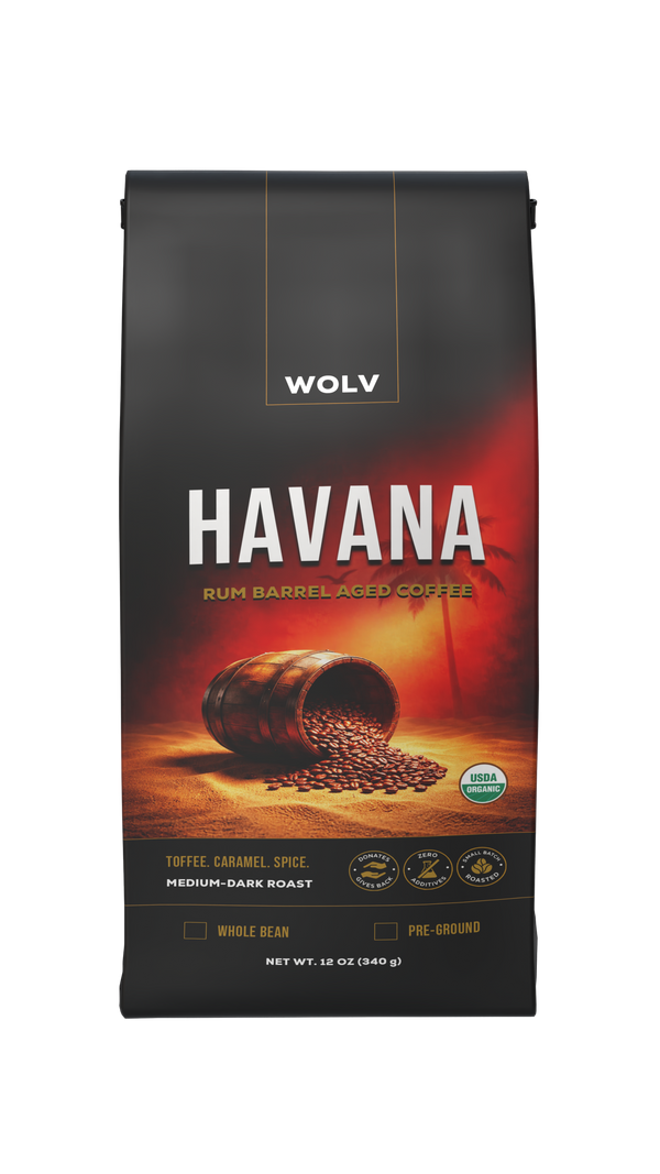 WOLV Havana Rum Barrel-Aged Coffee package