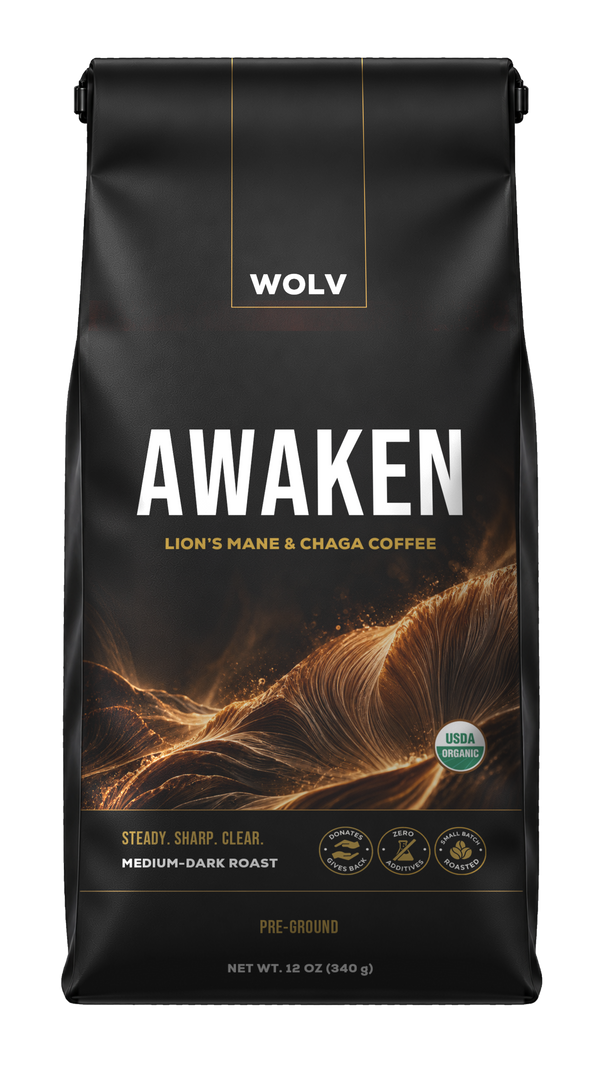 Awaken organic coffee, 12 oz bag, front