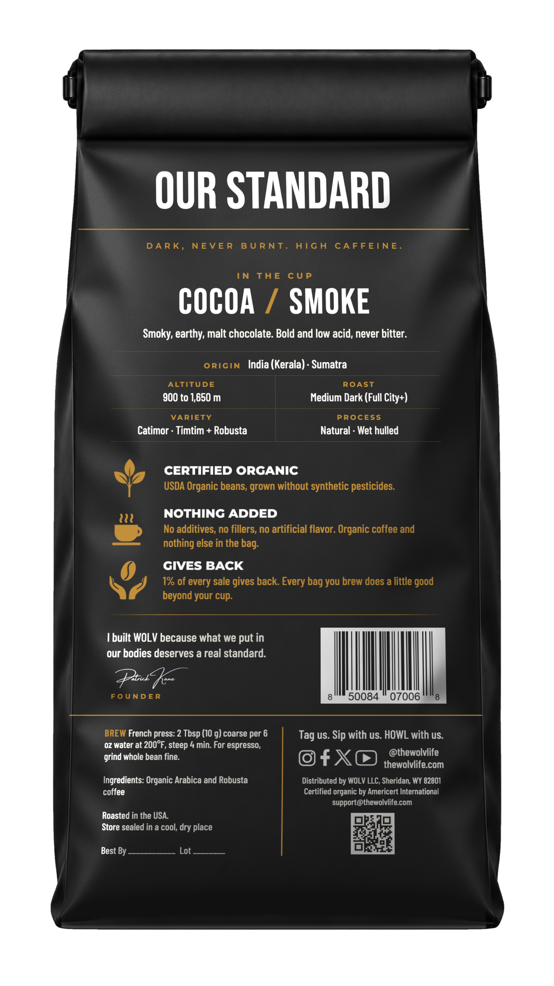 Eclipse organic coffee, 12 oz bag, back