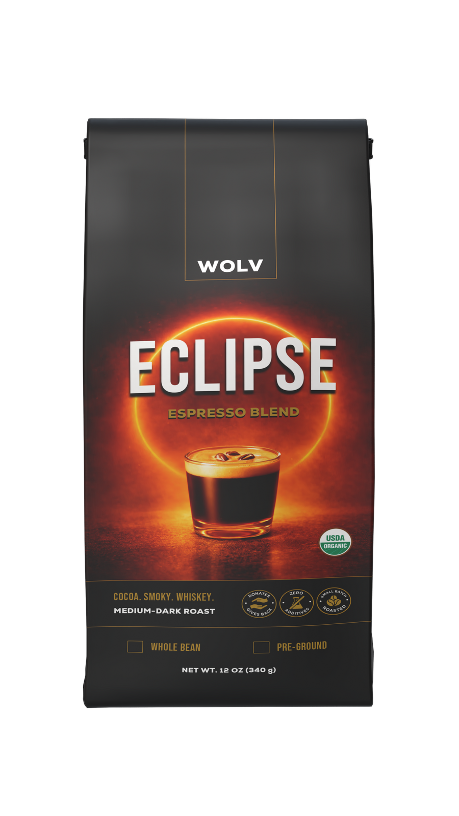 WOLV Eclipse Espresso Blend coffee package