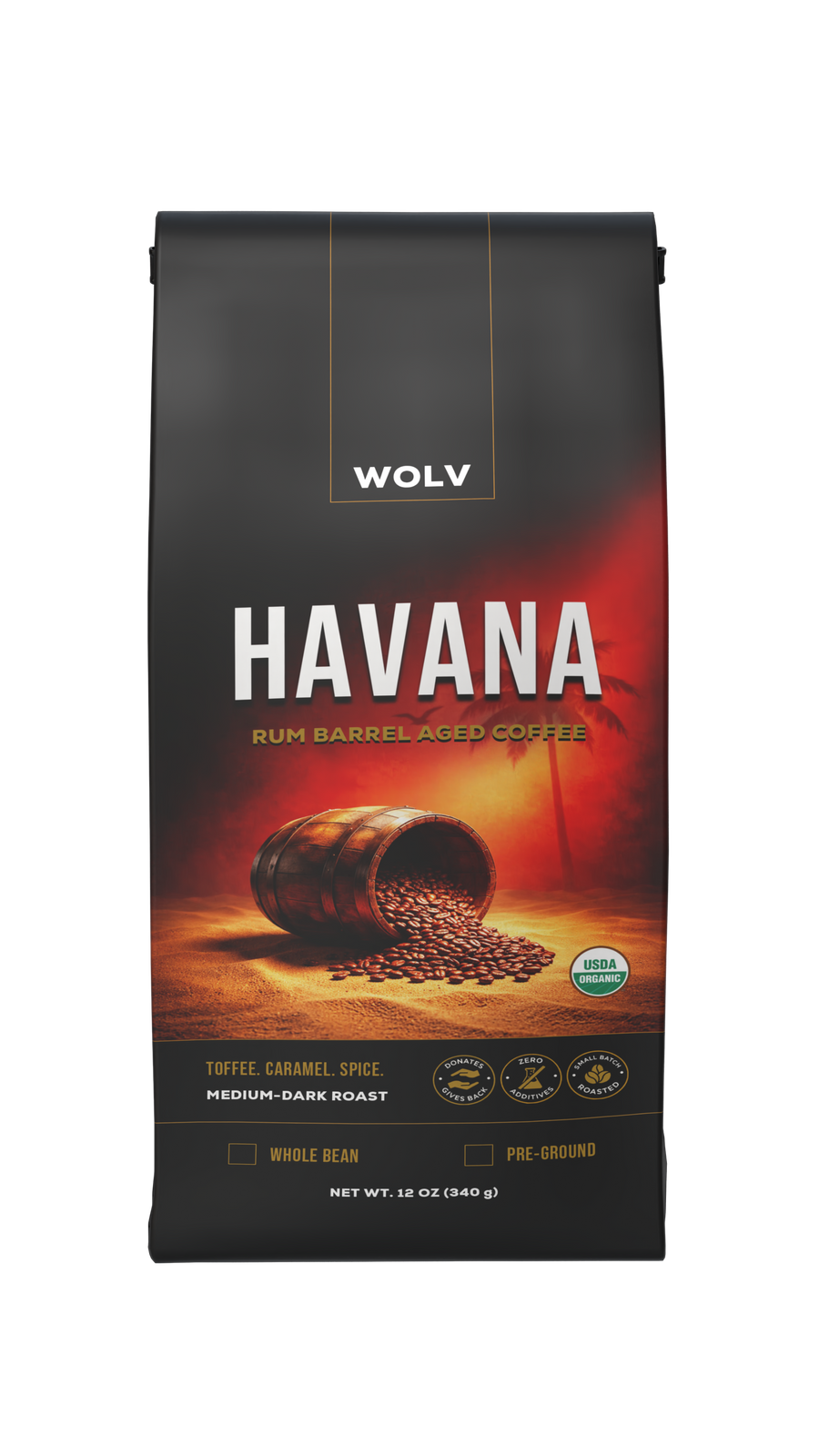 WOLV Havana Rum Barrel-Aged Coffee package