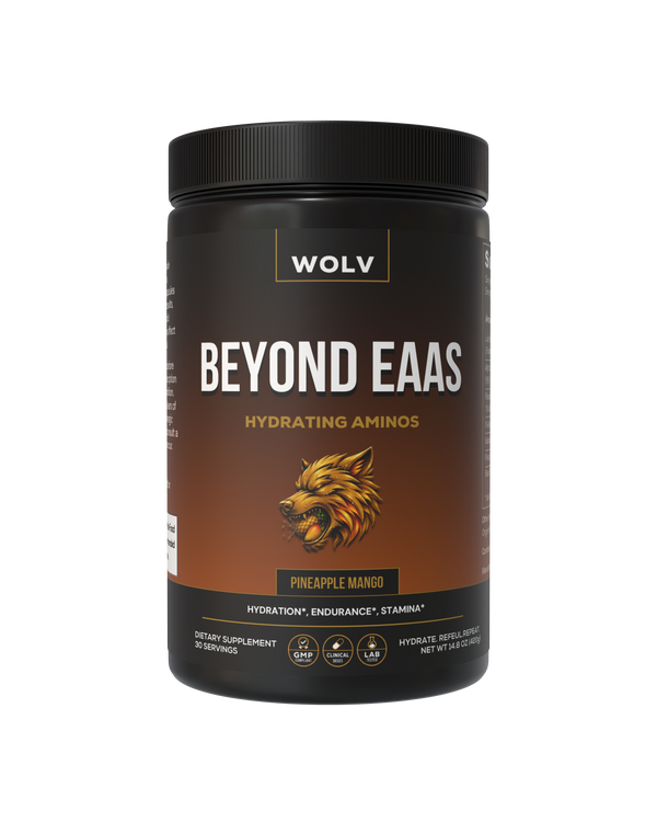 WOLV Beyond EAAS supplement container on a white background