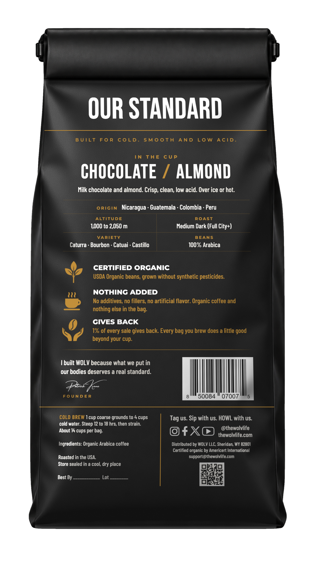 Subzero organic coffee, 12 oz bag, back