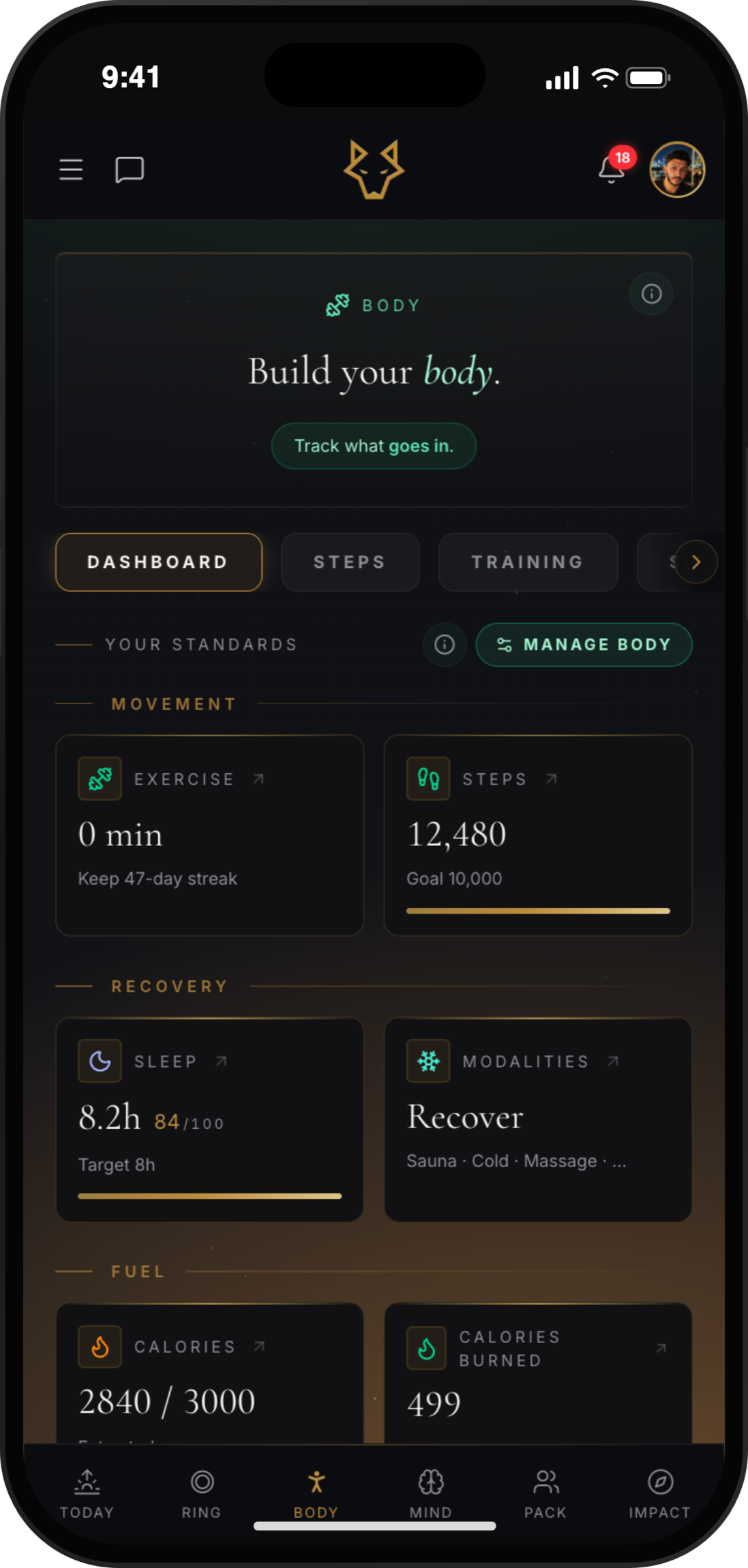 Body. Movement, recovery, fuel, and support