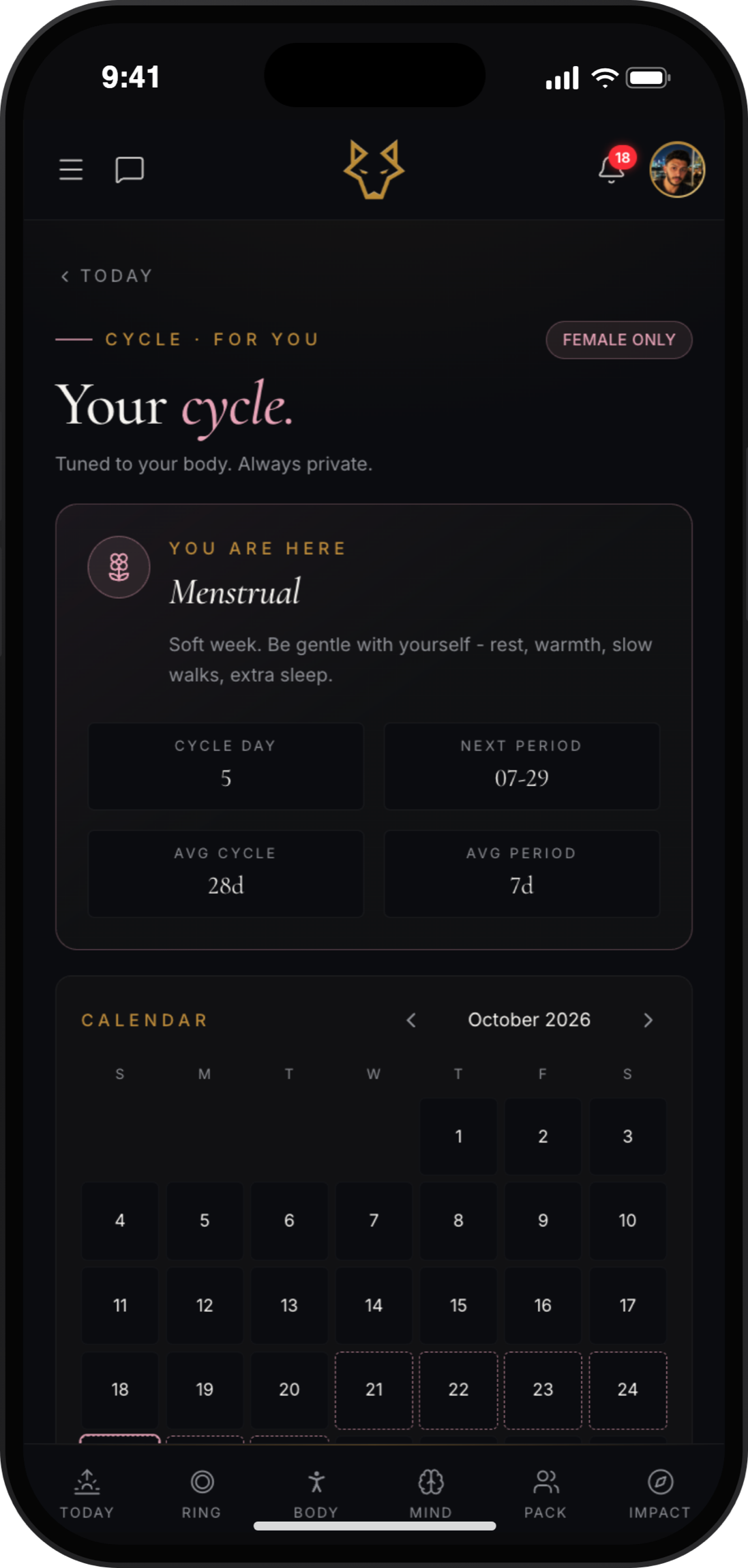 Cycle. Phase tracking and calendar, private by default