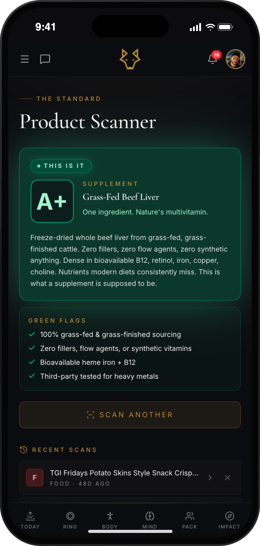 Scanner. Grass fed beef liver graded A+ by the WOLV Standard