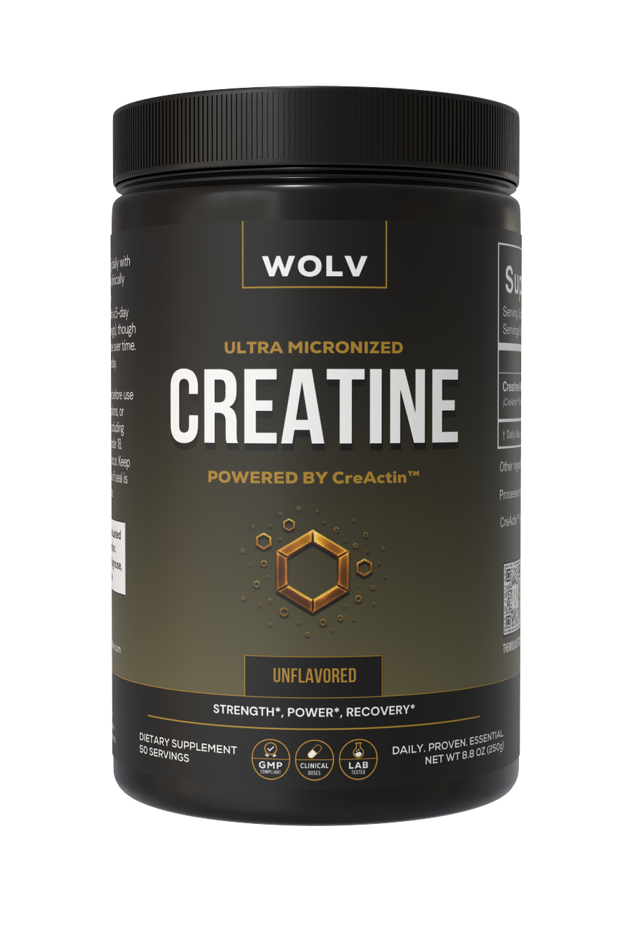 Creatine tub, Ultra Micronized · Powered by CreActin™
